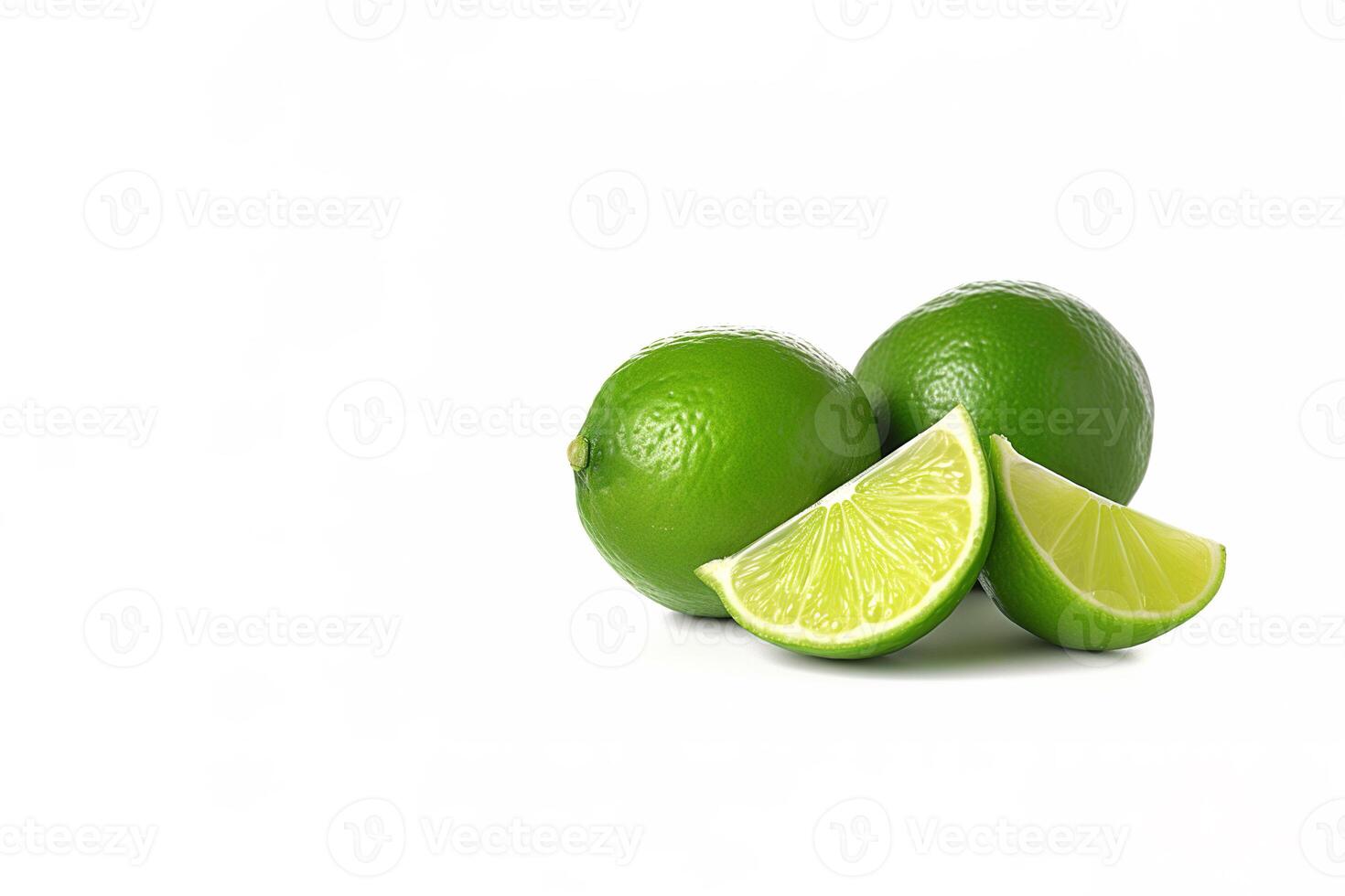 Whole and slice lime isolated on white background with copy space. photo