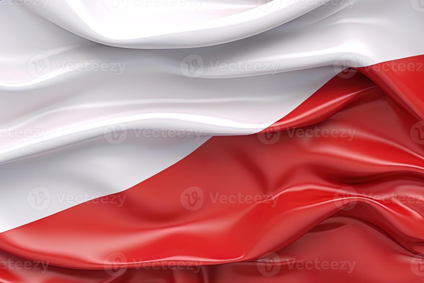 white and red background, waving the national flag of Poland, waved a highly detailed close-up. photo