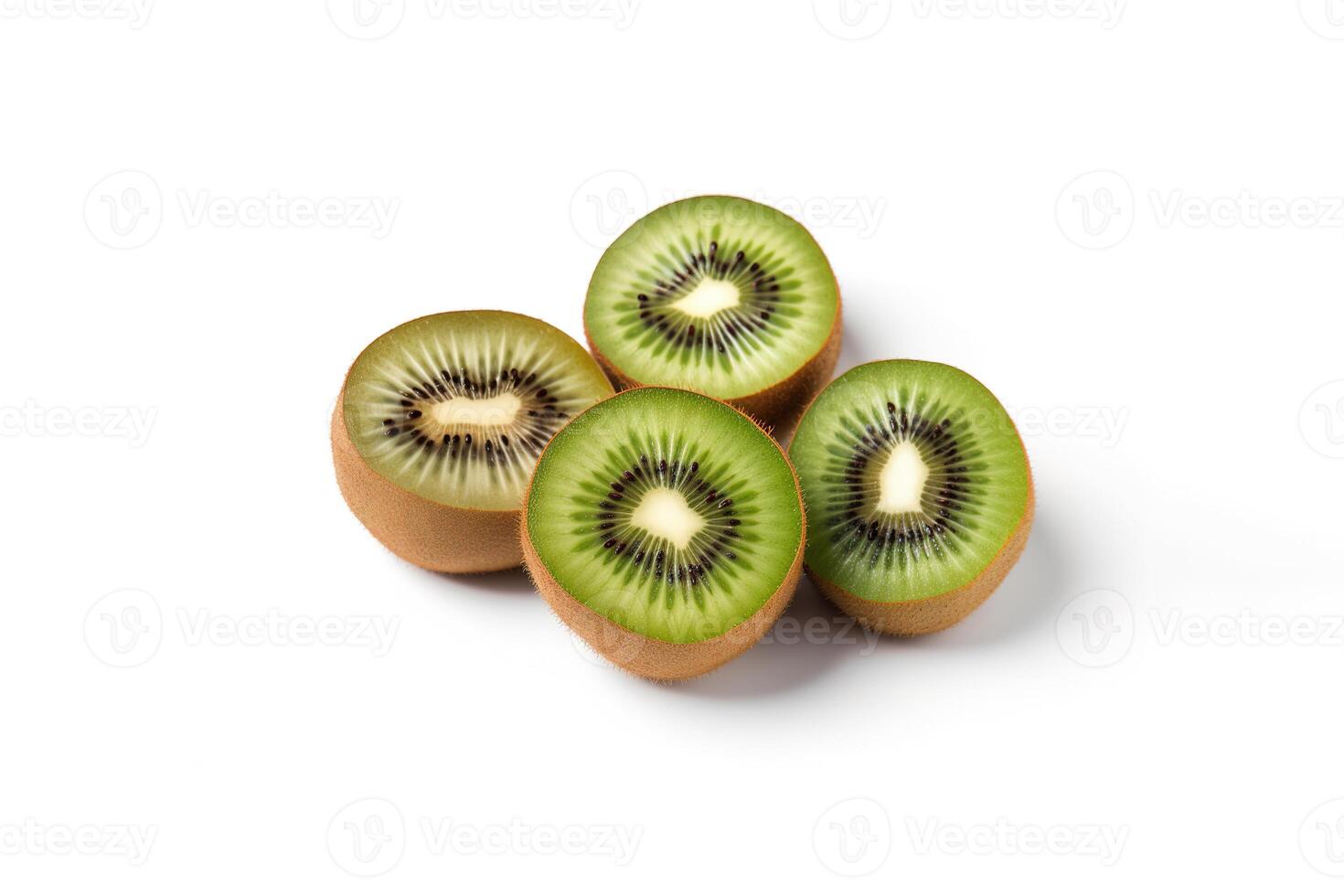 parte superior ver Fresco todo y rebanado kiwi aislado en blanco antecedentes. ai generado foto