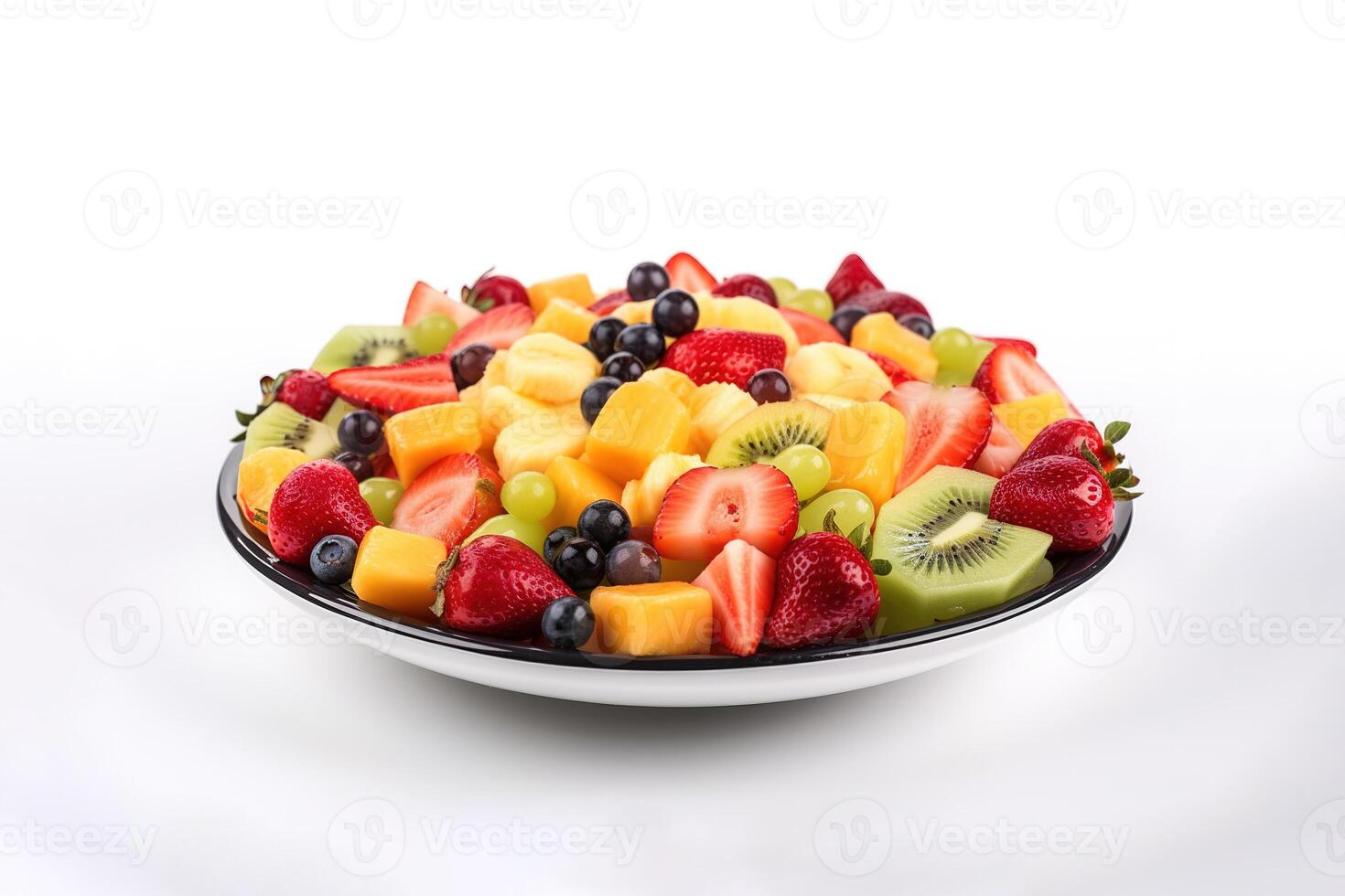 Fruta baya ensalada en un plato aislado en un blanco antecedentes. ai generado foto