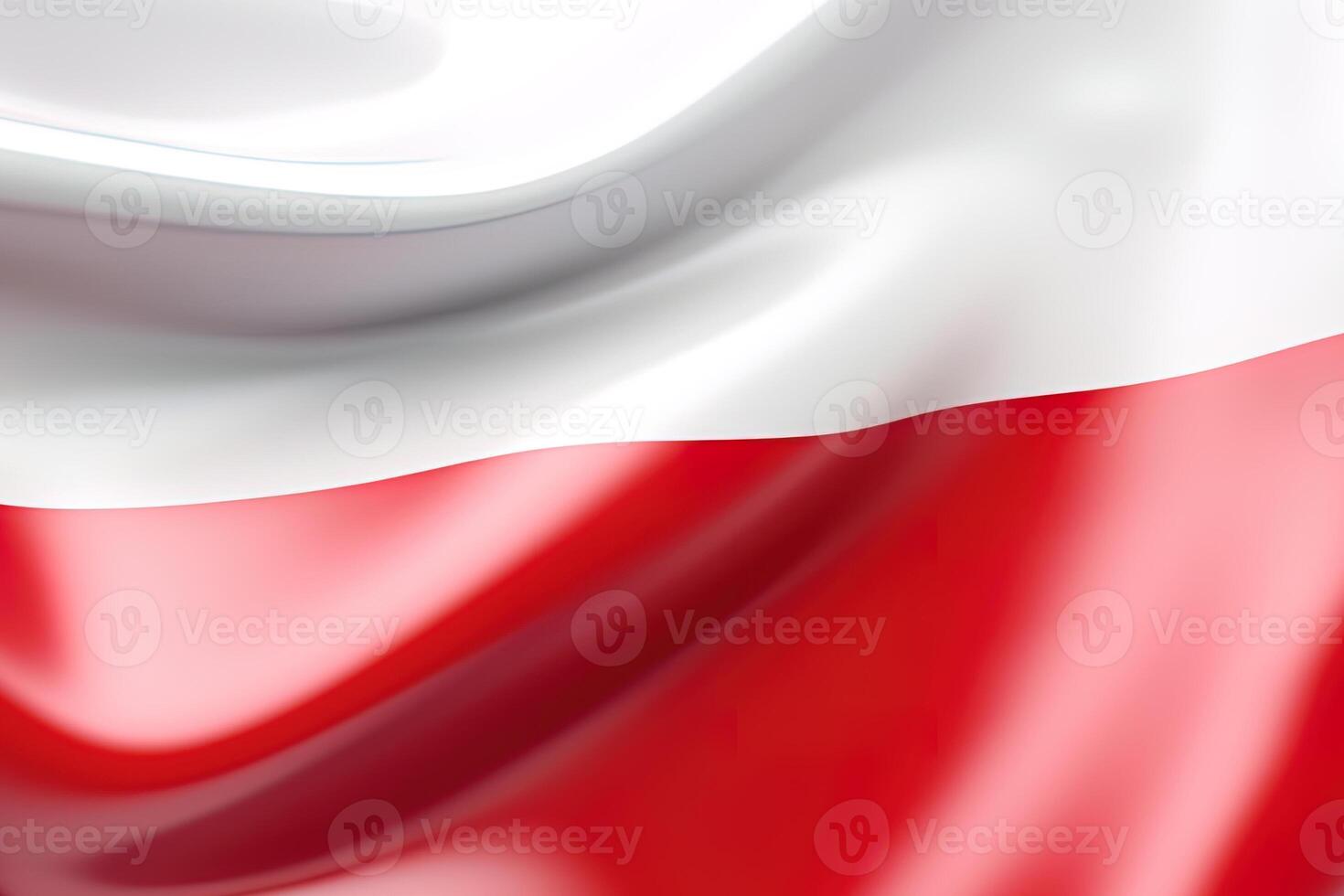 blanco y rojo fondo, ondulación el nacional bandera de Polonia, saludó un muy detallado de cerca. ai generado foto