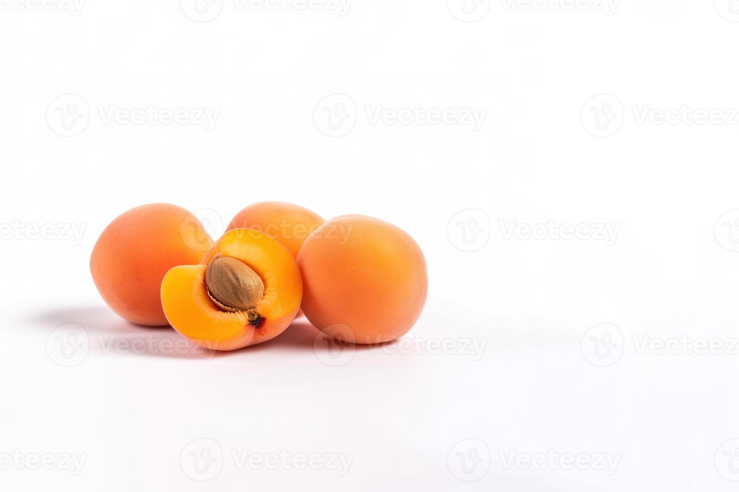 Fresh whole and sliced peaches apricots isolated on white background with copy space. photo