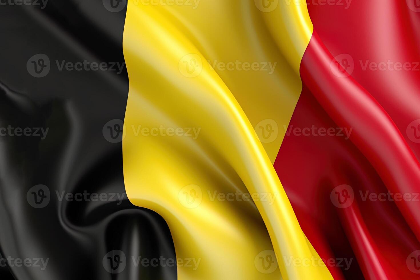 Black, Yellow and Red background, waving the national flag of Belgium, waved a highly detailed close-up. photo