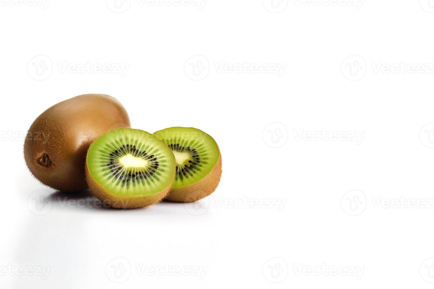 Fresh whole and sliced kiwi isolated on white background with copy space. photo