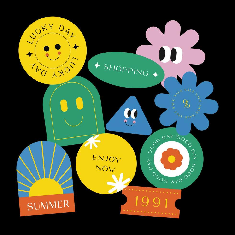 Sicker Pack. Collection of trendy stickers, labels, patches, tags. Retro style. Vector illustration.