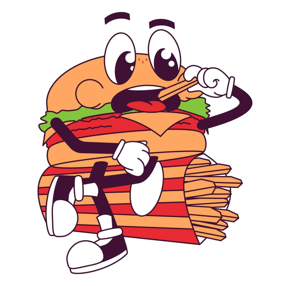 Groovy Burger Cartoon Character vector