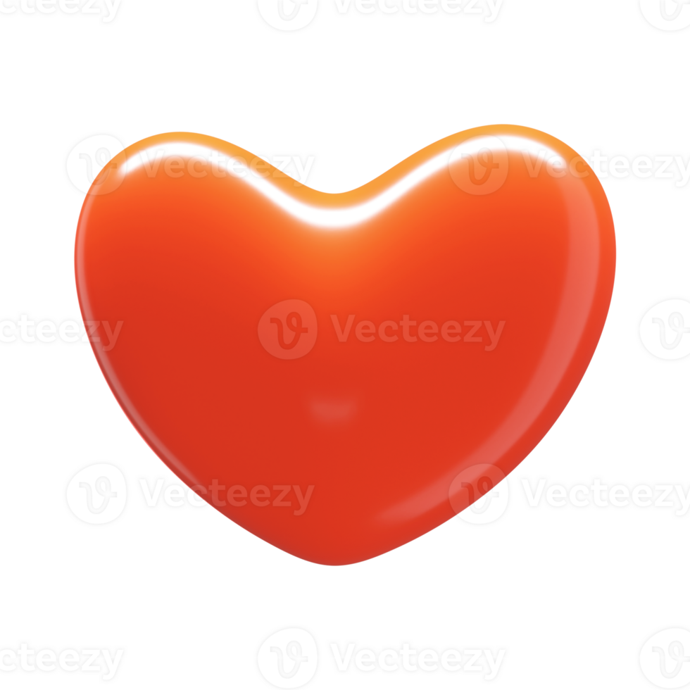 3D Render of Glossy Heart Element In Dark Orange Color. png
