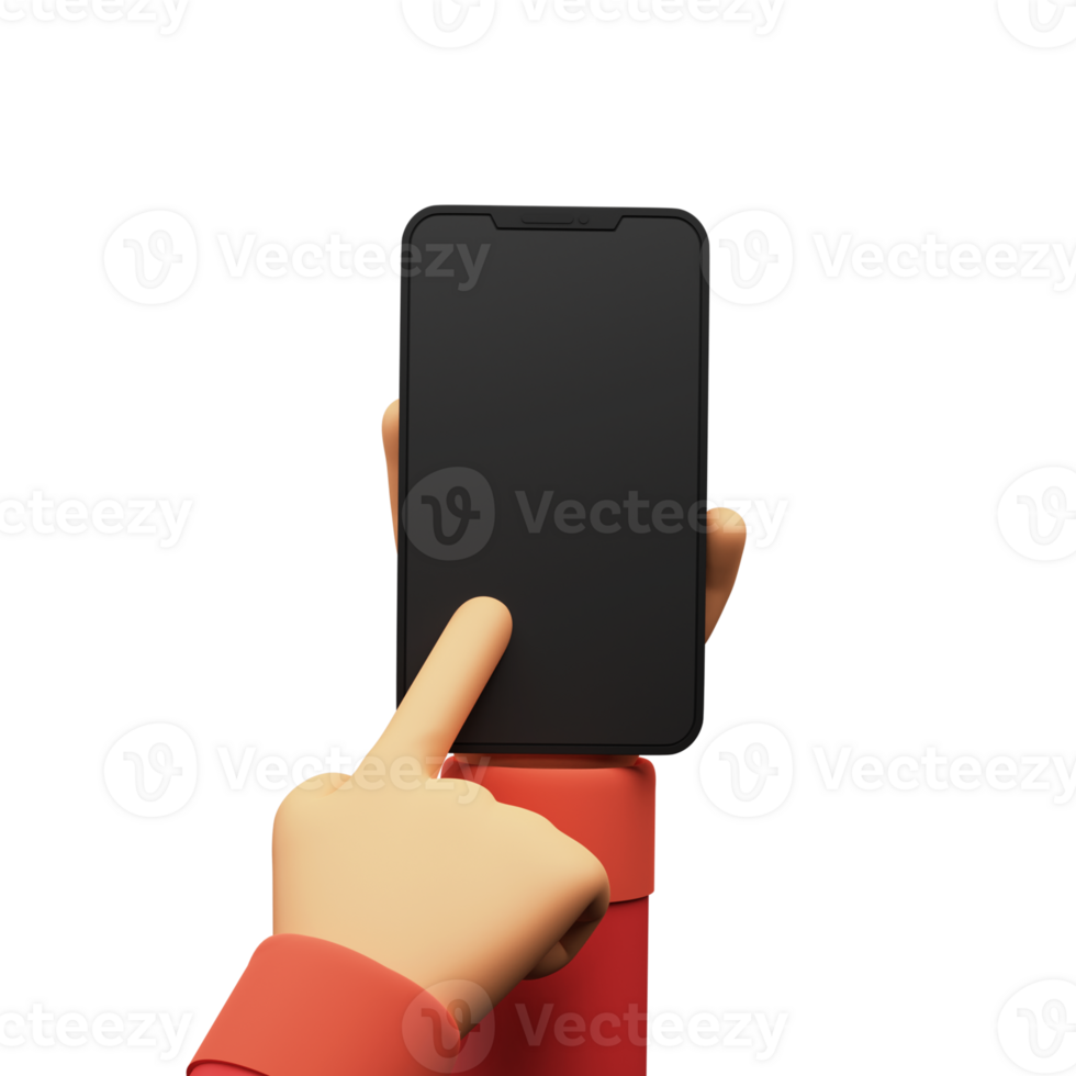 3D Render of Human Hand Scrolling Smart Phone. Blank Screen for your Product Advertisement or App Presentation. png