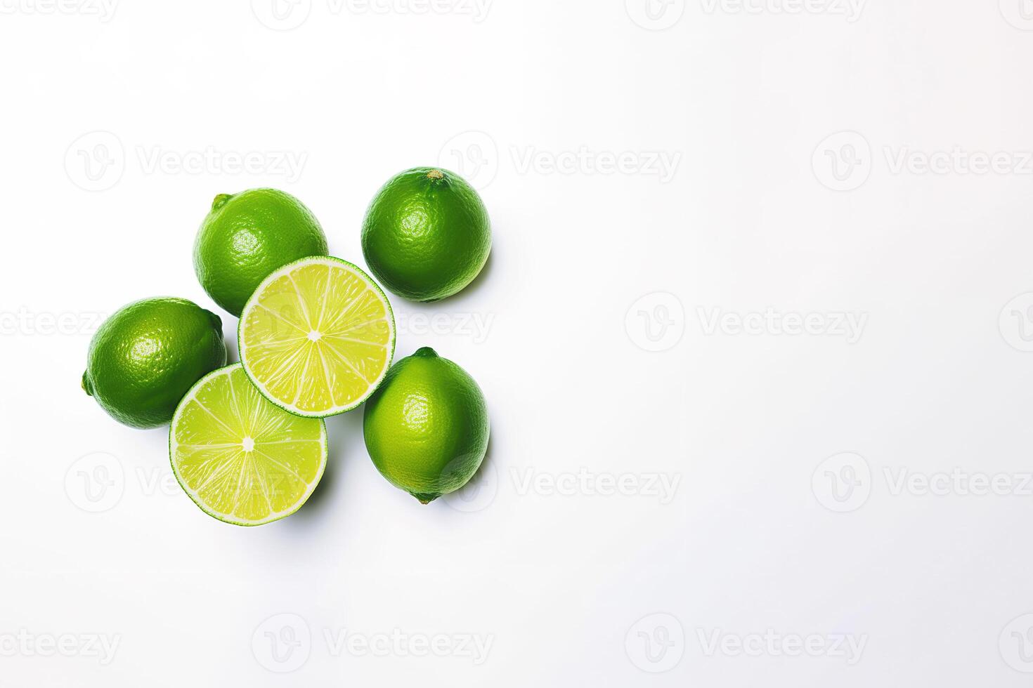 Top view of whole and slice lime isolated on white background with copy ...