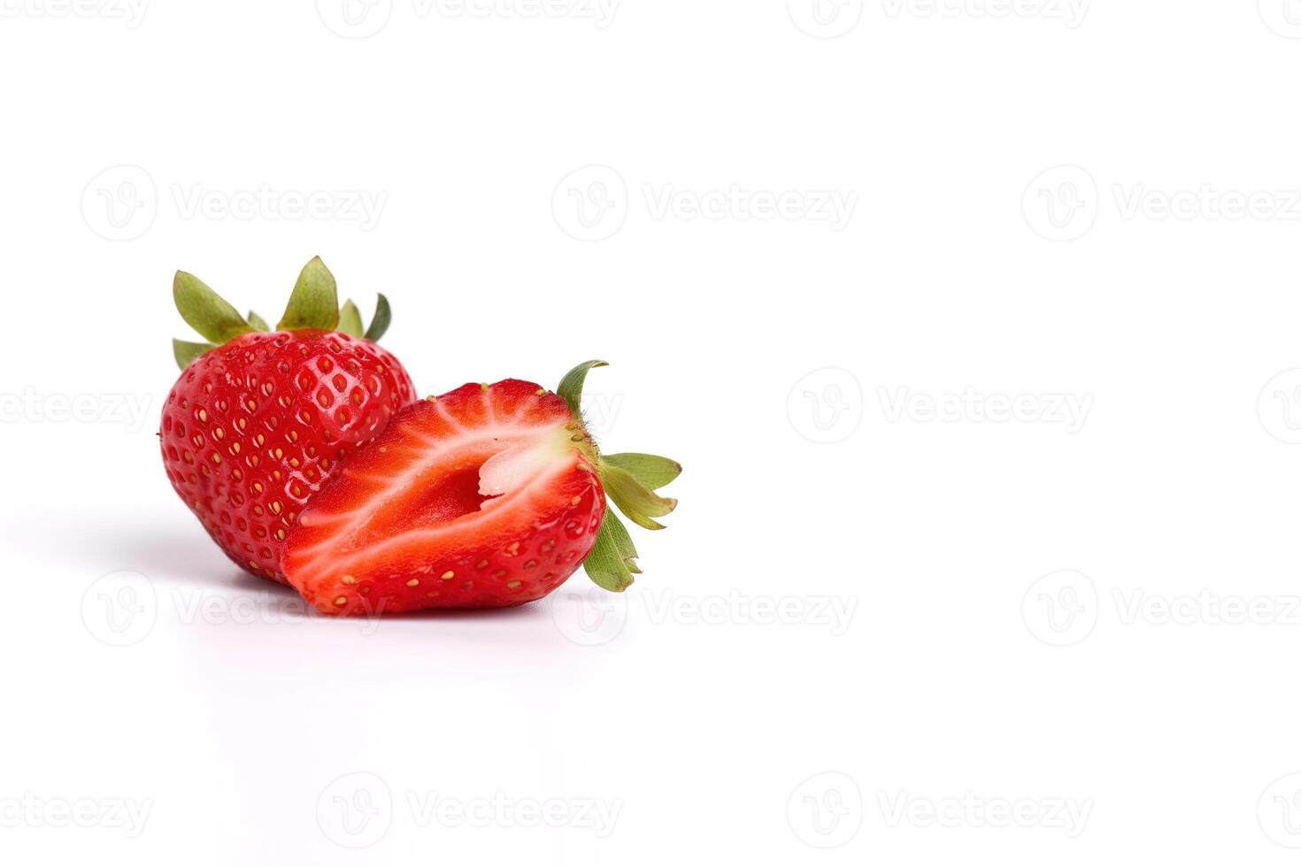 Fresh whole and sliced strawberries isolated on white background with copy space. photo