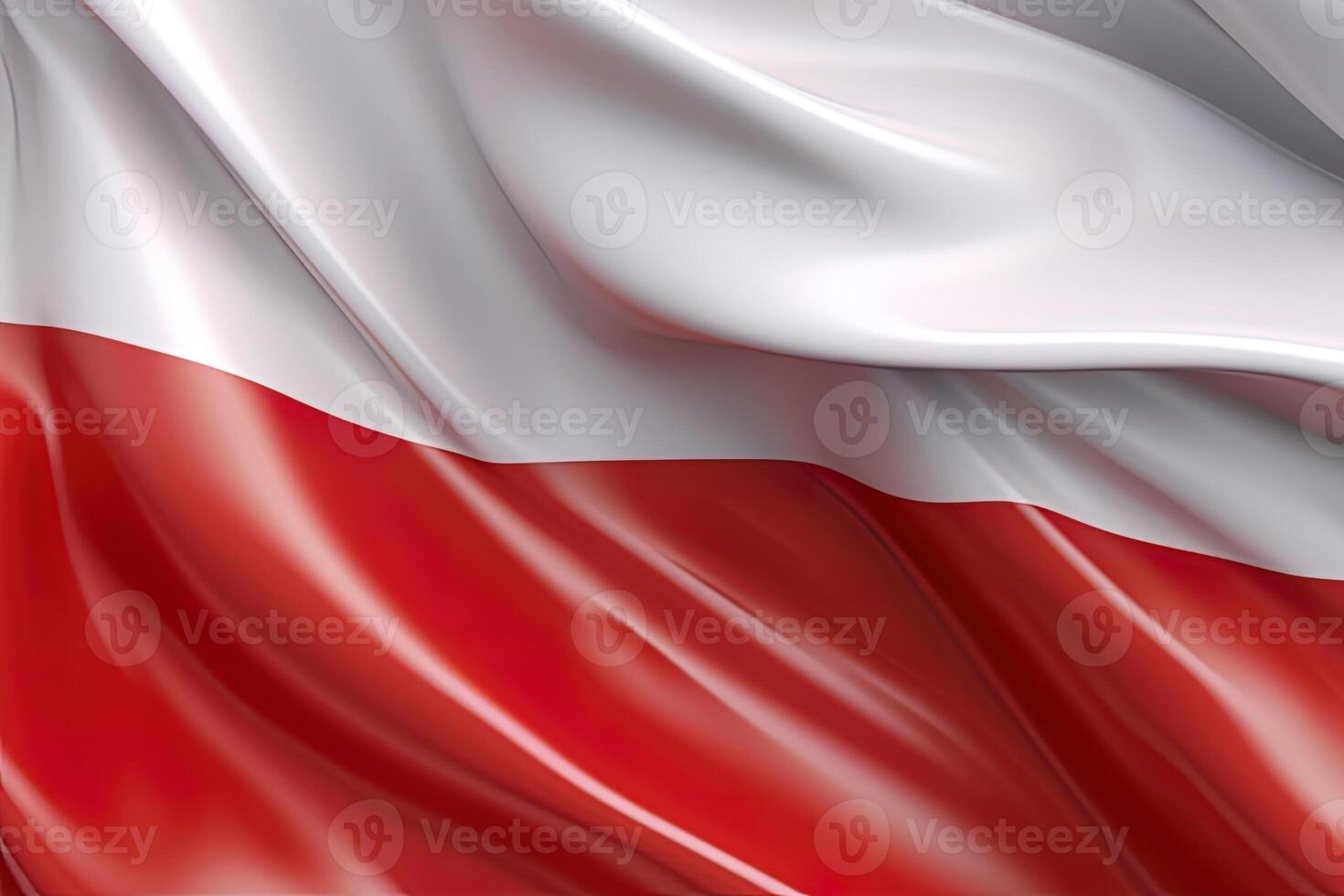 blanco y rojo fondo, ondulación el nacional bandera de Polonia, saludó un muy detallado de cerca. ai generado foto