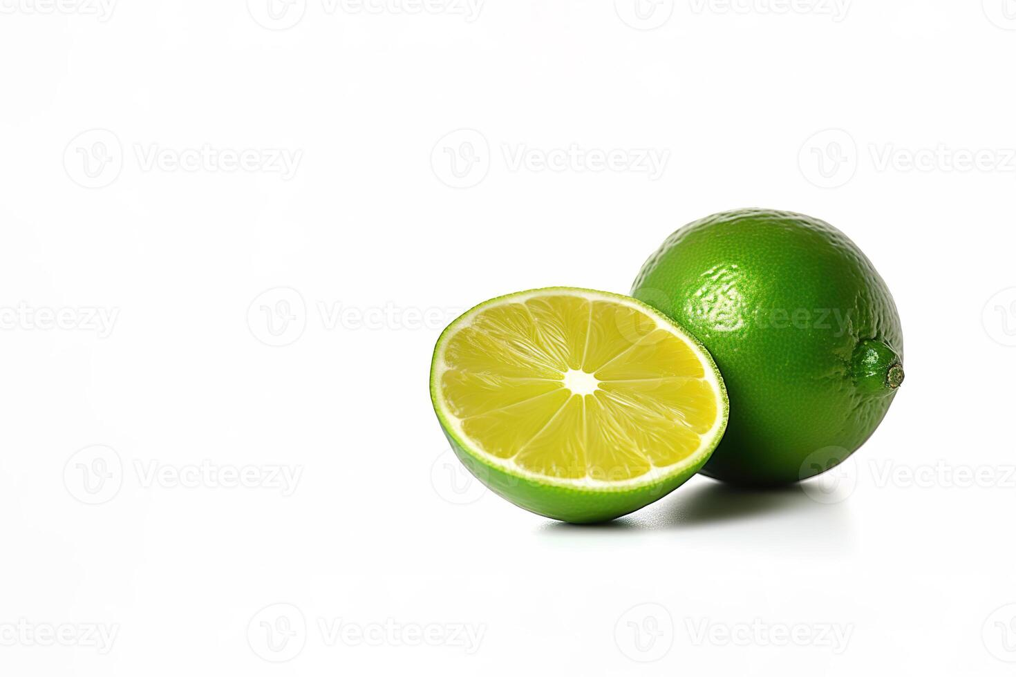 Whole and slice lime isolated on white background with copy space. photo