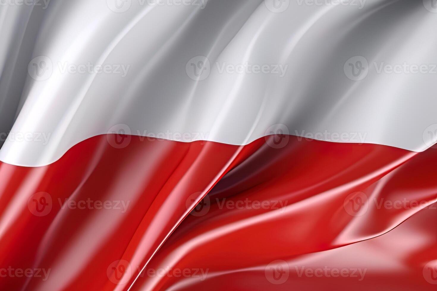 white and red background, waving the national flag of Poland, waved a highly detailed close-up. photo