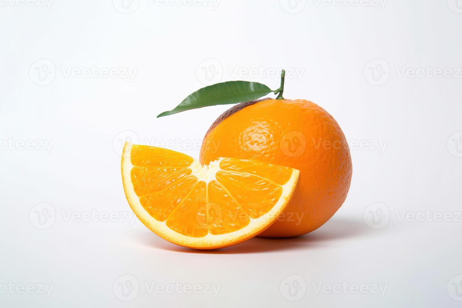 Fresh whole and sliced oranges isolated on white background. photo