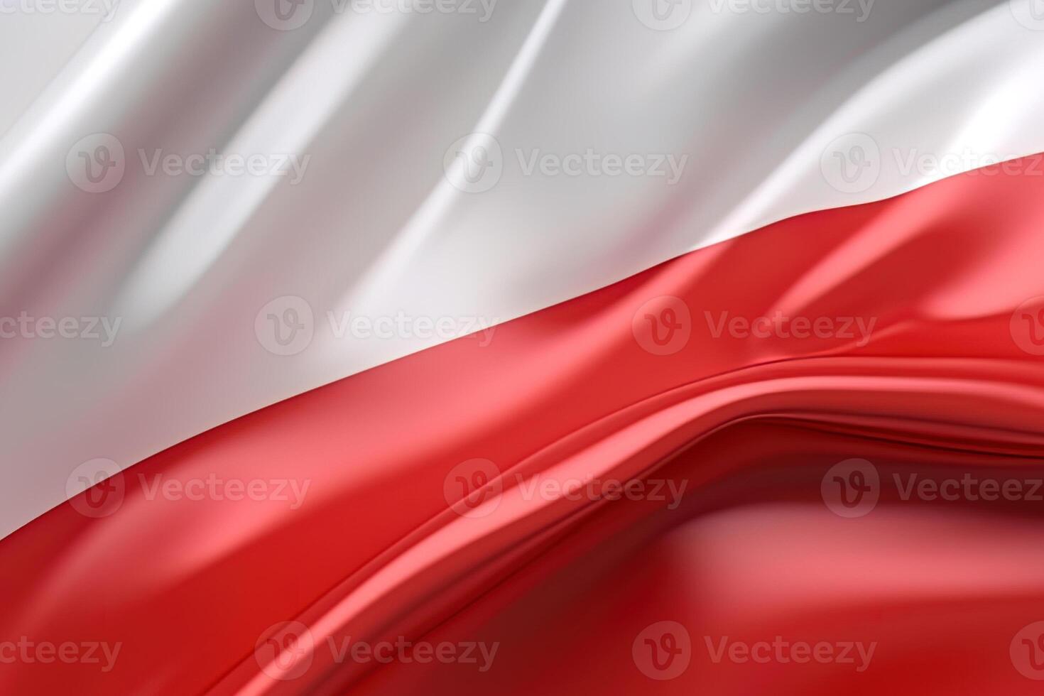 white and red background, waving the national flag of Poland, waved a highly detailed close-up. photo