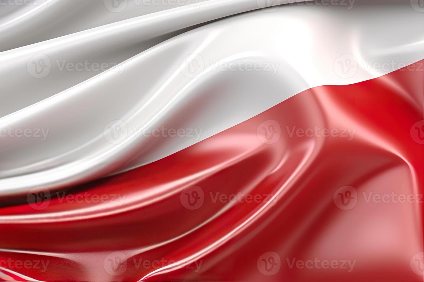 white and red background, waving the national flag of Poland, waved a highly detailed close-up. photo