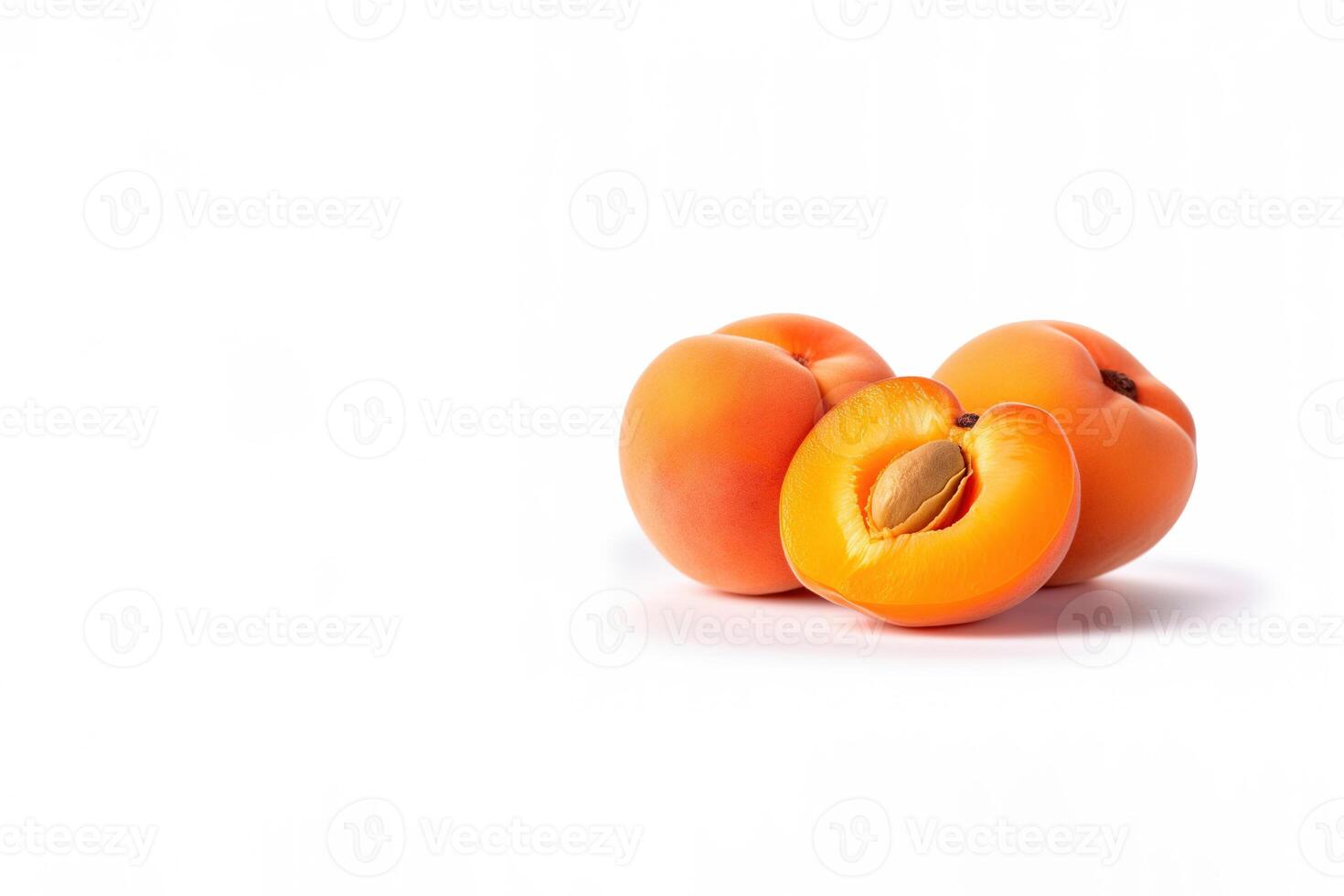 Fresh whole and sliced peaches apricots isolated on white background with copy space. photo