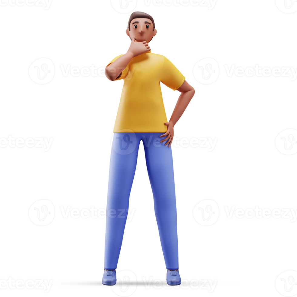 3D Illustration of Young Man Thinking In Standing Pose. png