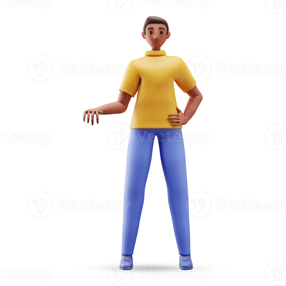 3D Cartoon Young Man Standing In Stylish Pose. png
