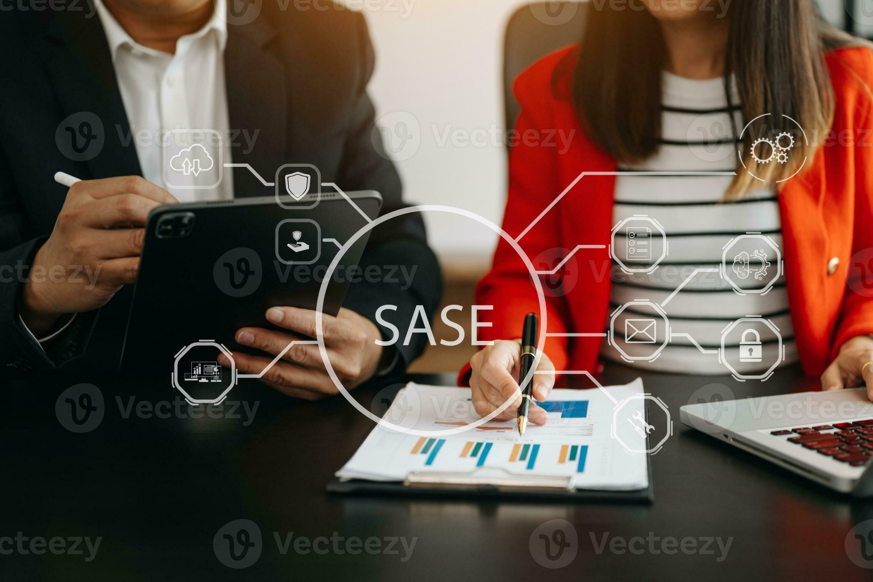 Sase secure access service edge concept hand touching secure access