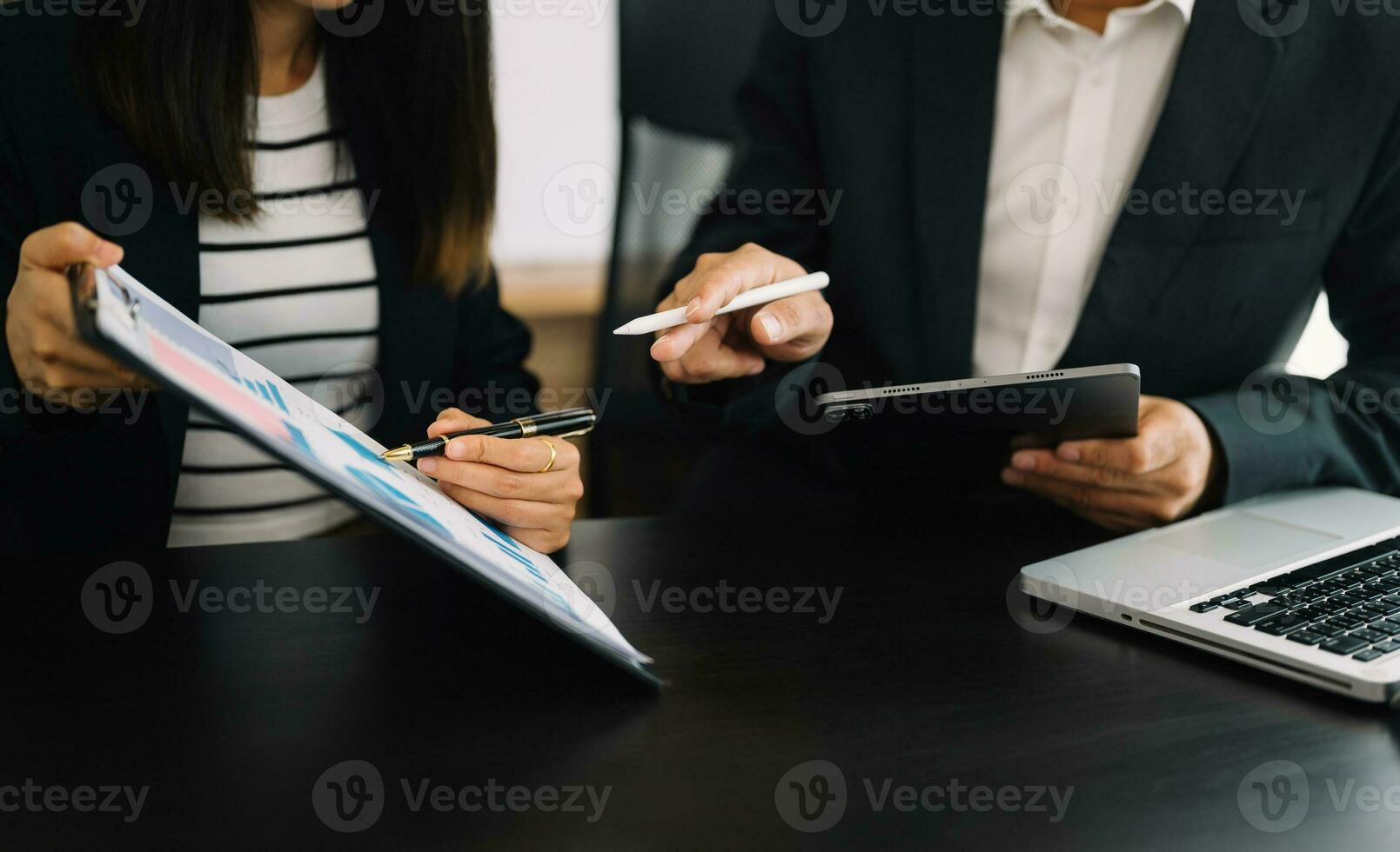 Business team meeting present.professional investor working with Finance managers task. with digital tablet,smartphone and laptop at office photo