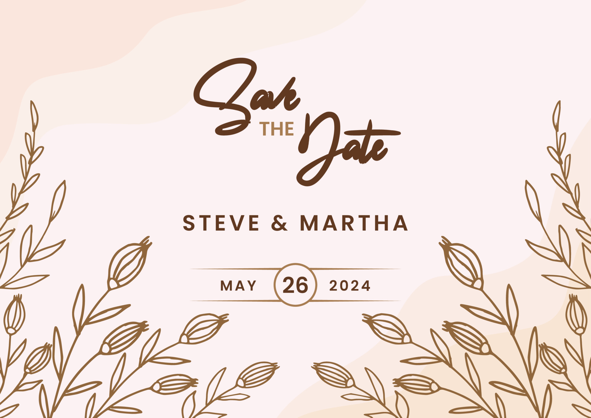 Beautiful Save the date template on a gold floral background with hand