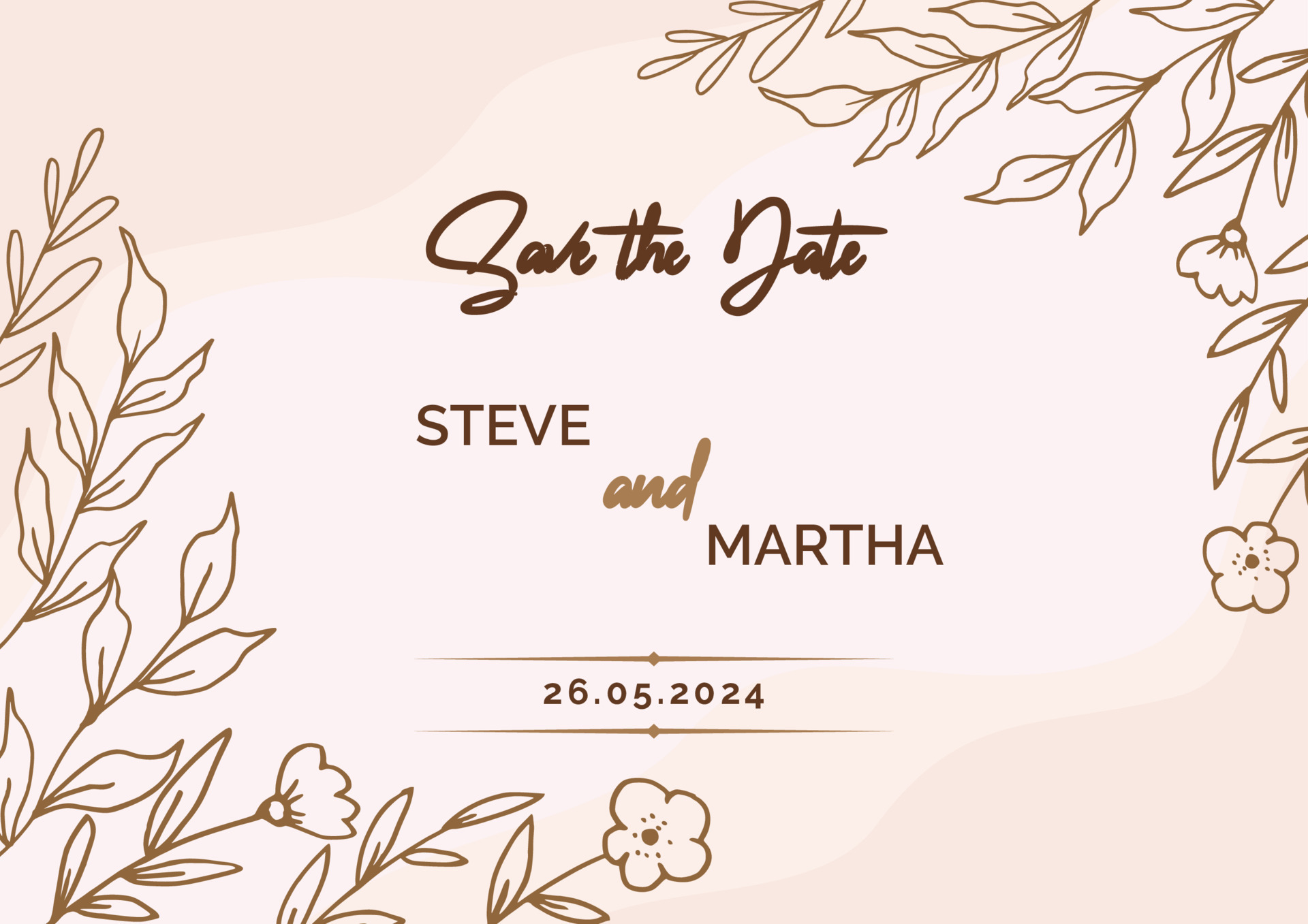 Beautiful Save the date template on a gold floral background with hand