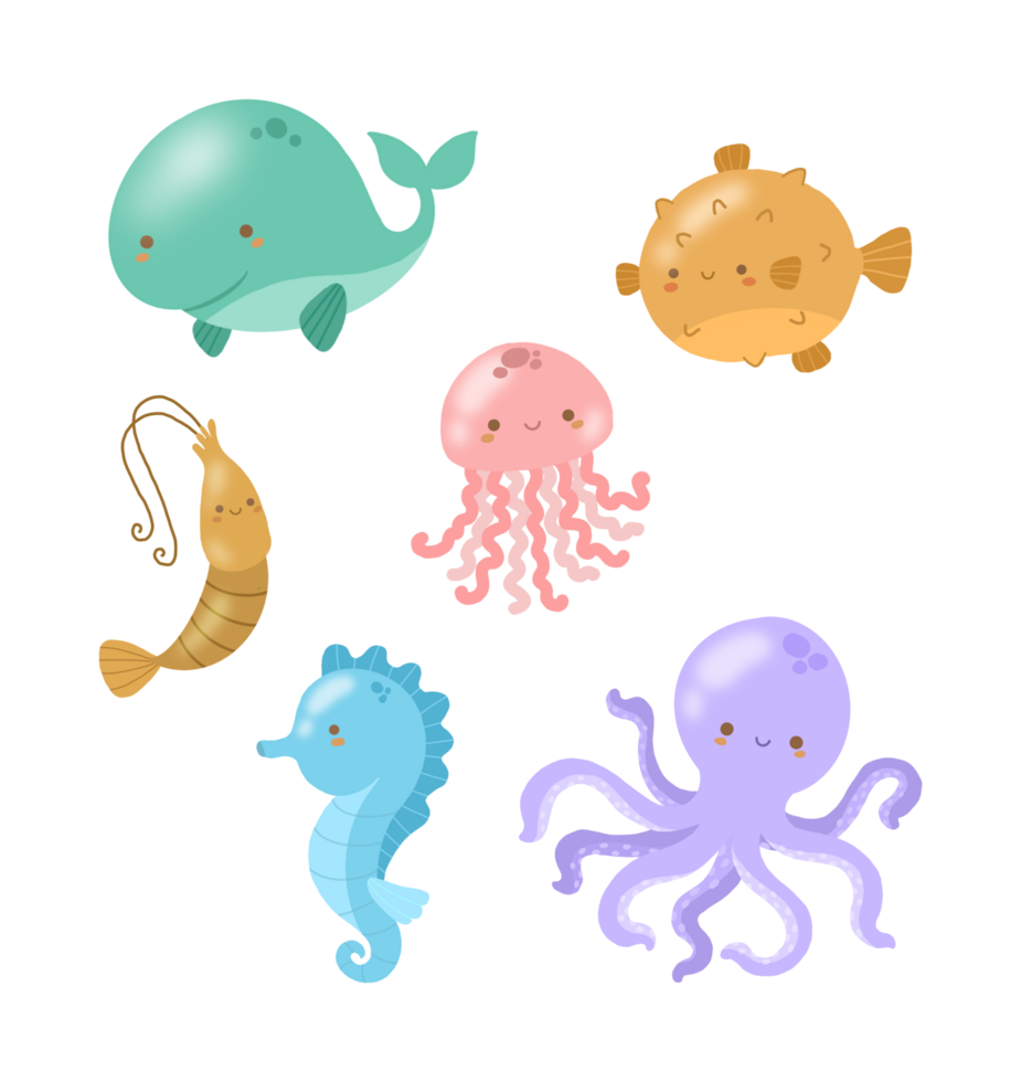 Cute Sea Animals and Creatures Collection png