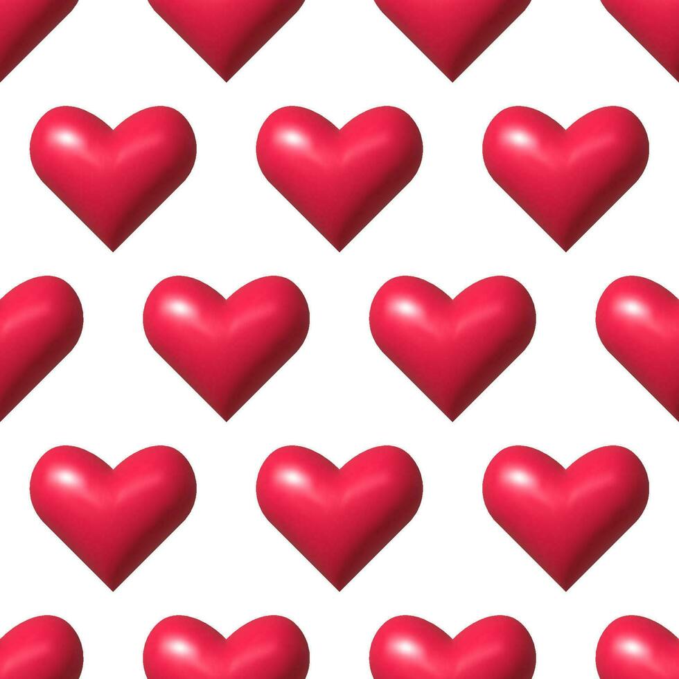 Seamless pattern with red hearts 3d vector illustration