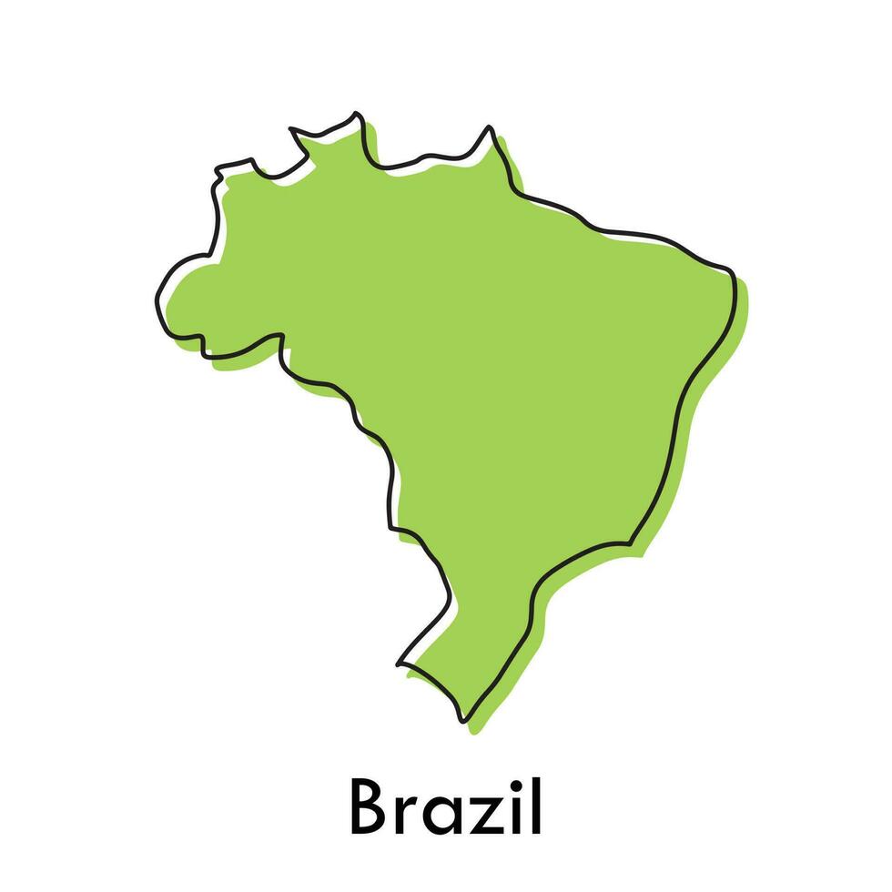 Brazil map - simple hand drawn stylized concept with sketch black line outline contour. country border silhouette drawing vector illustration