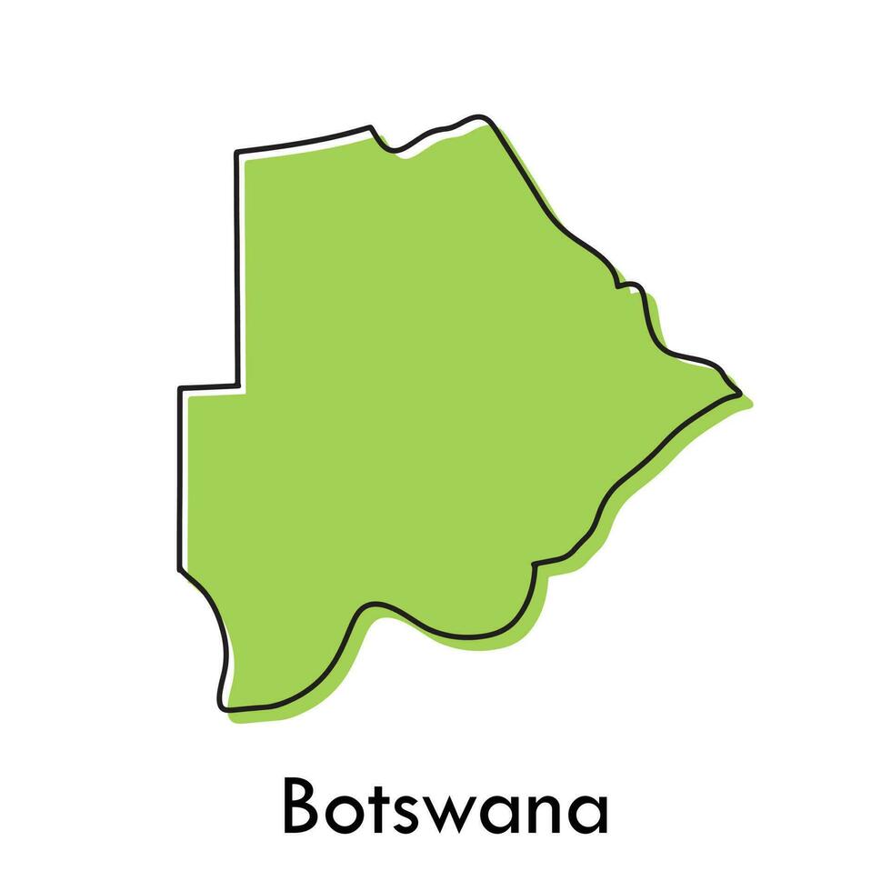 Botswana map - simple hand drawn stylized concept with sketch black line outline contour. country border silhouette drawing vector illustration