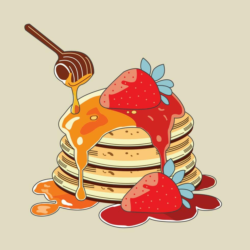 Pancakes with honey and honey on a white background vector