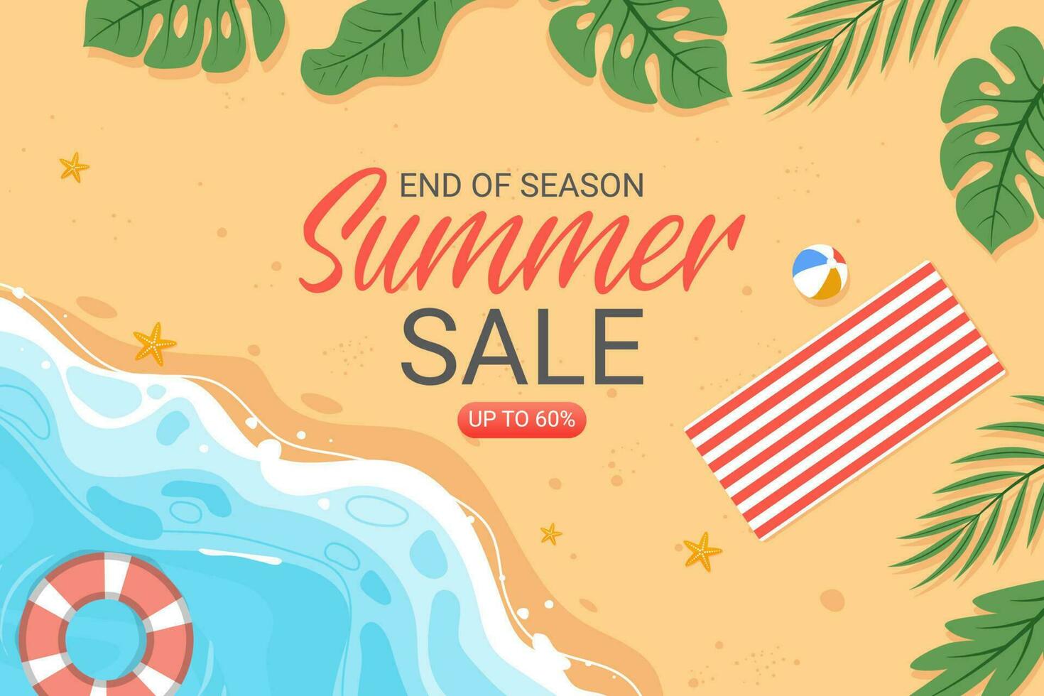 Summer sale template background with tropical plants vector