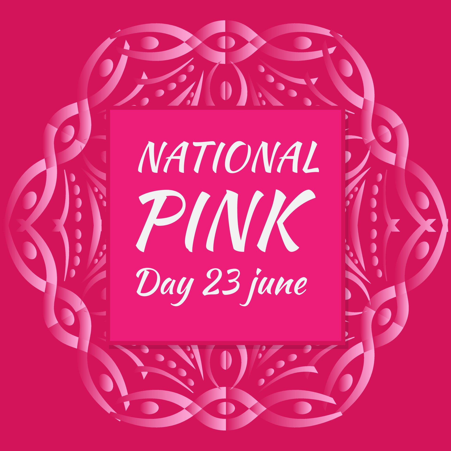 Banner for National Pink Day. Design in white and pink color with round abstract ornament