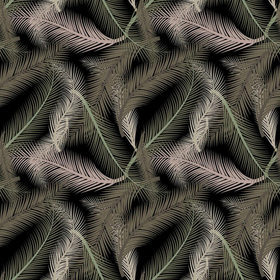 Leaves of palm tree. Seamless pattern. Vector background. Forest exotic illustration print on black