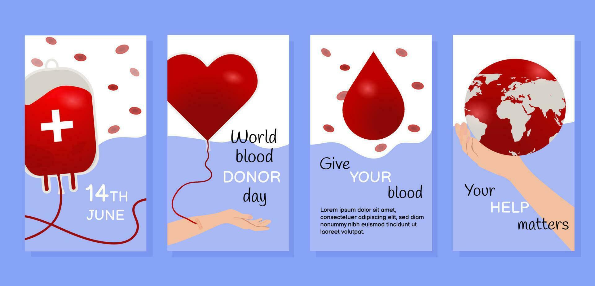 Vector image Flat world blood donor day, instagram stories collection