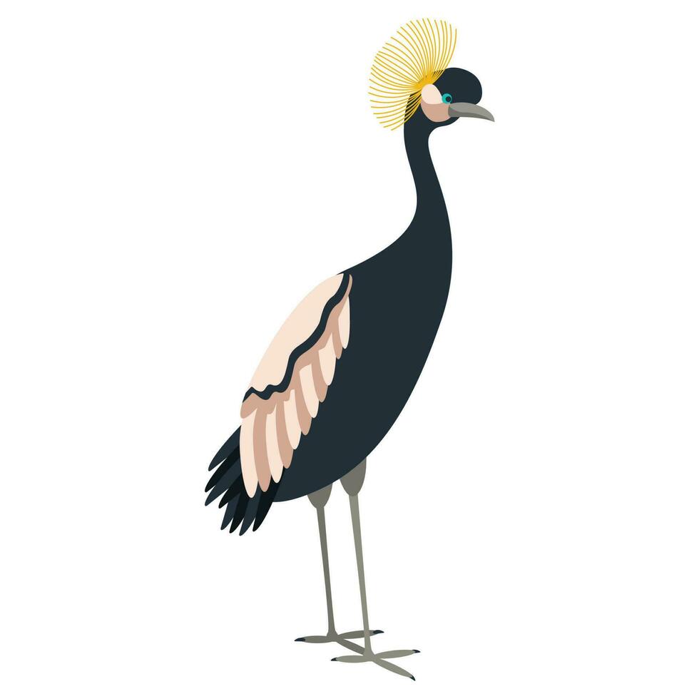 Cute, cartoon crane bird. Flat vector illustration.