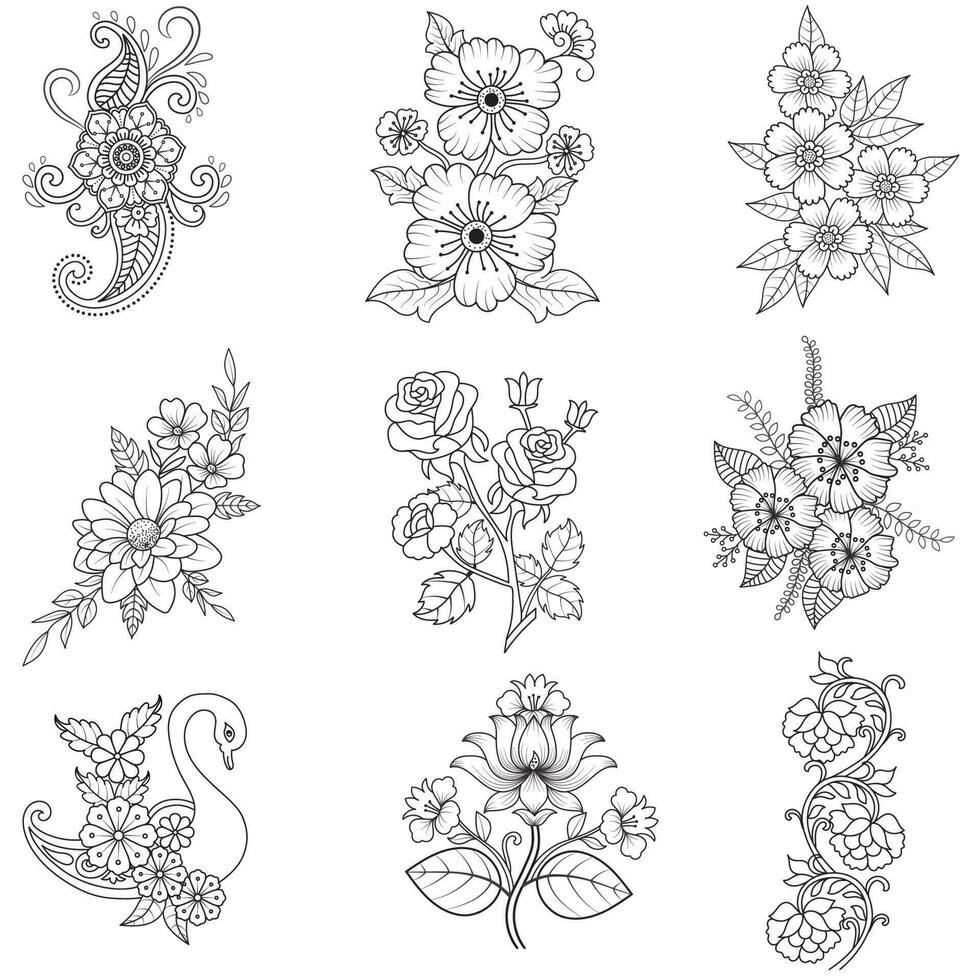 Vector illustration of decorative corner frame set. Set Hand Draw of Corners Different Shapes Flower Decoration Vector Design Doodle Sketch Style For Wedding And Banner