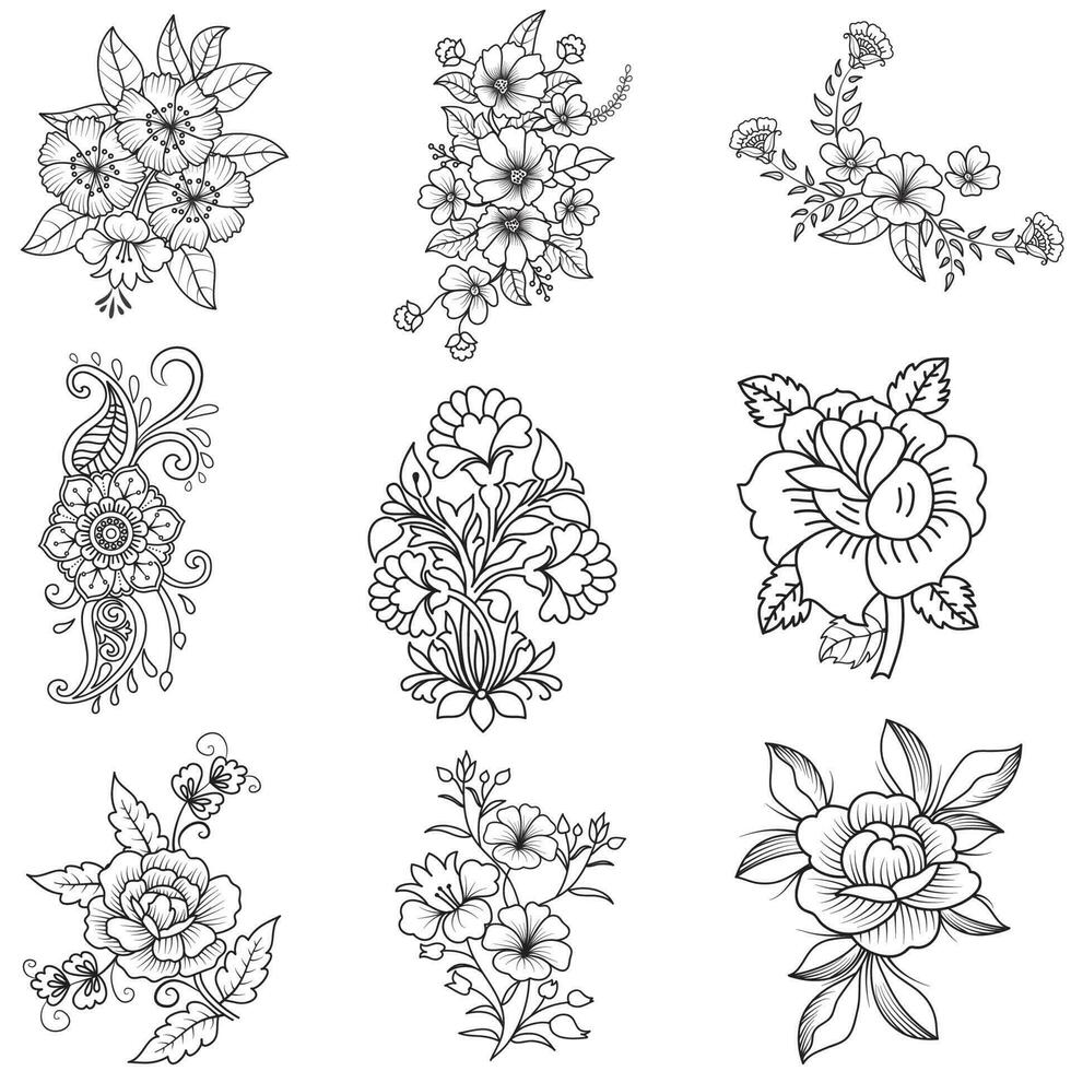 Vector illustration of decorative corner frame set. Set Hand Draw of Corners Different Shapes Flower Decoration Vector Design Doodle Sketch Style For Wedding And Banner