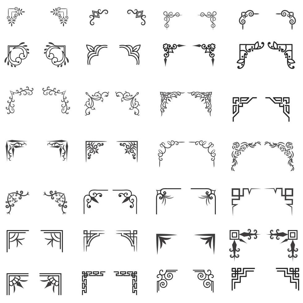 Vector illustration of decorative corner frame set. Set Hand Draw of Corners Different Shapes Flower Decoration Vector Design Doodle Sketch Style For Wedding And Banner