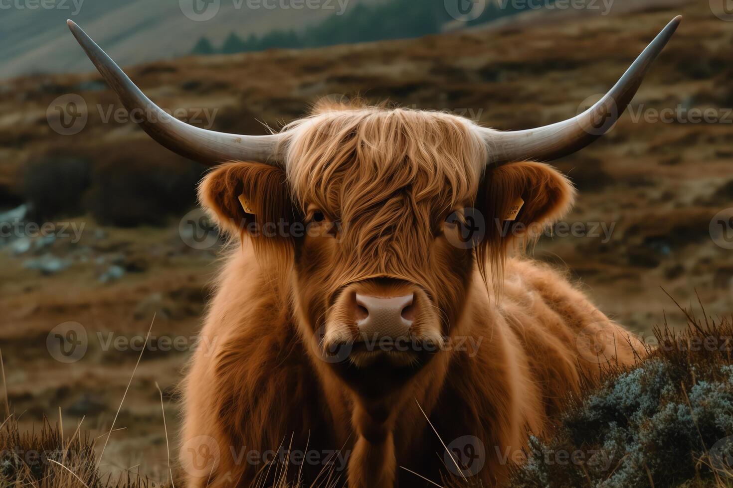 Highland cow with horns. photo