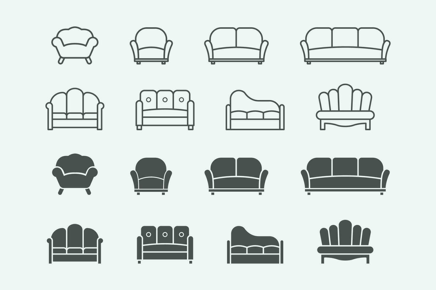 Ilustración de vector de sofá aislado conjunto de iconos.