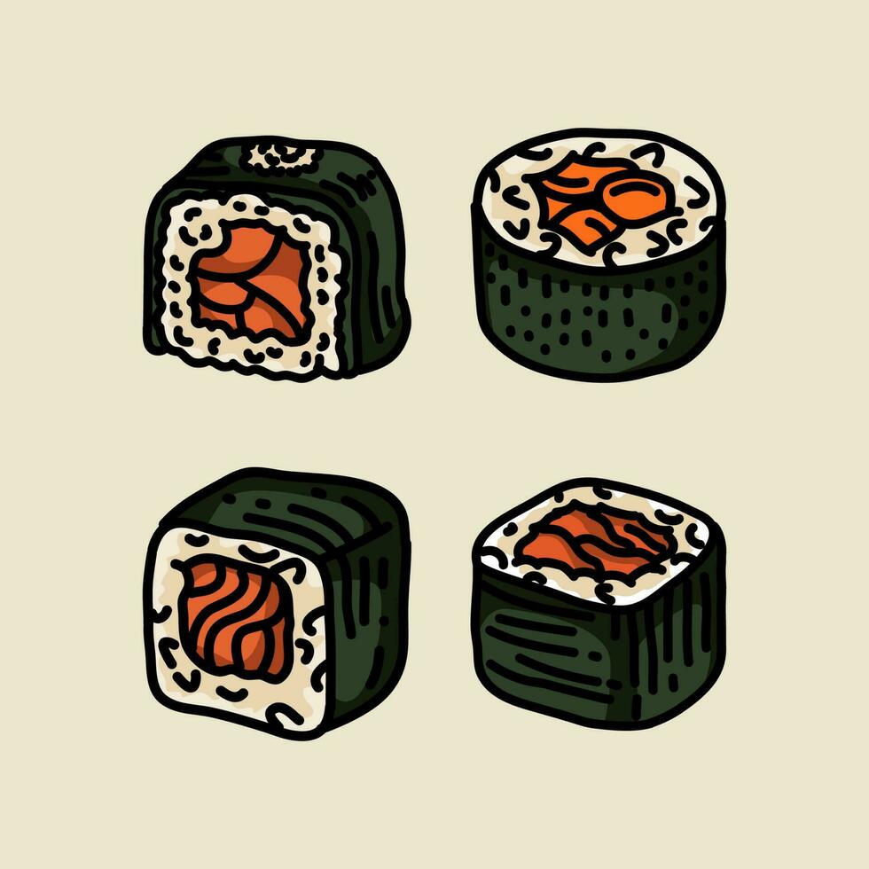 Premium Vector Hand Draw Sushi Set For Japanese Cuisine Restaurant