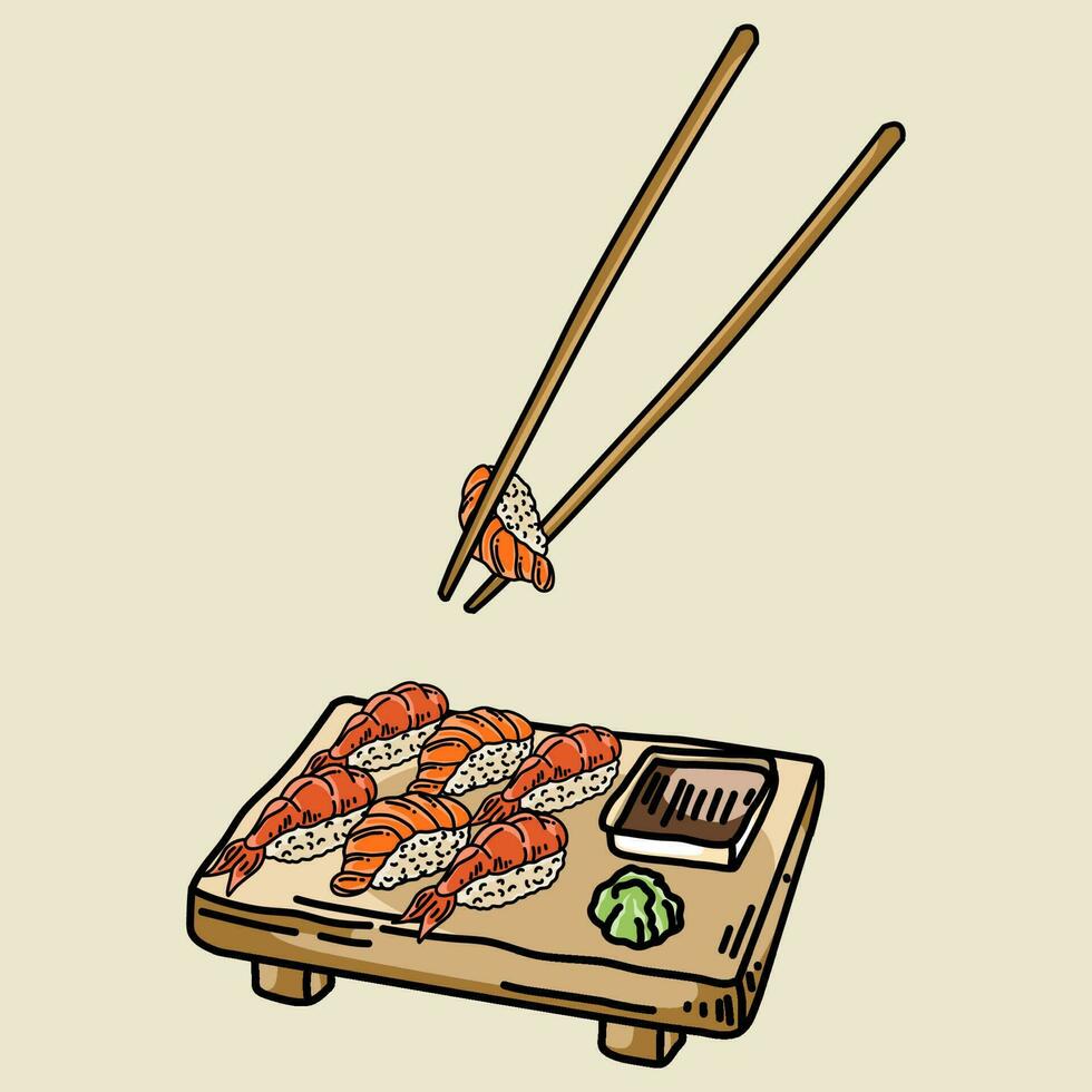 prima vector mano dibujar Sushi conjunto para japonés cocina restaurante