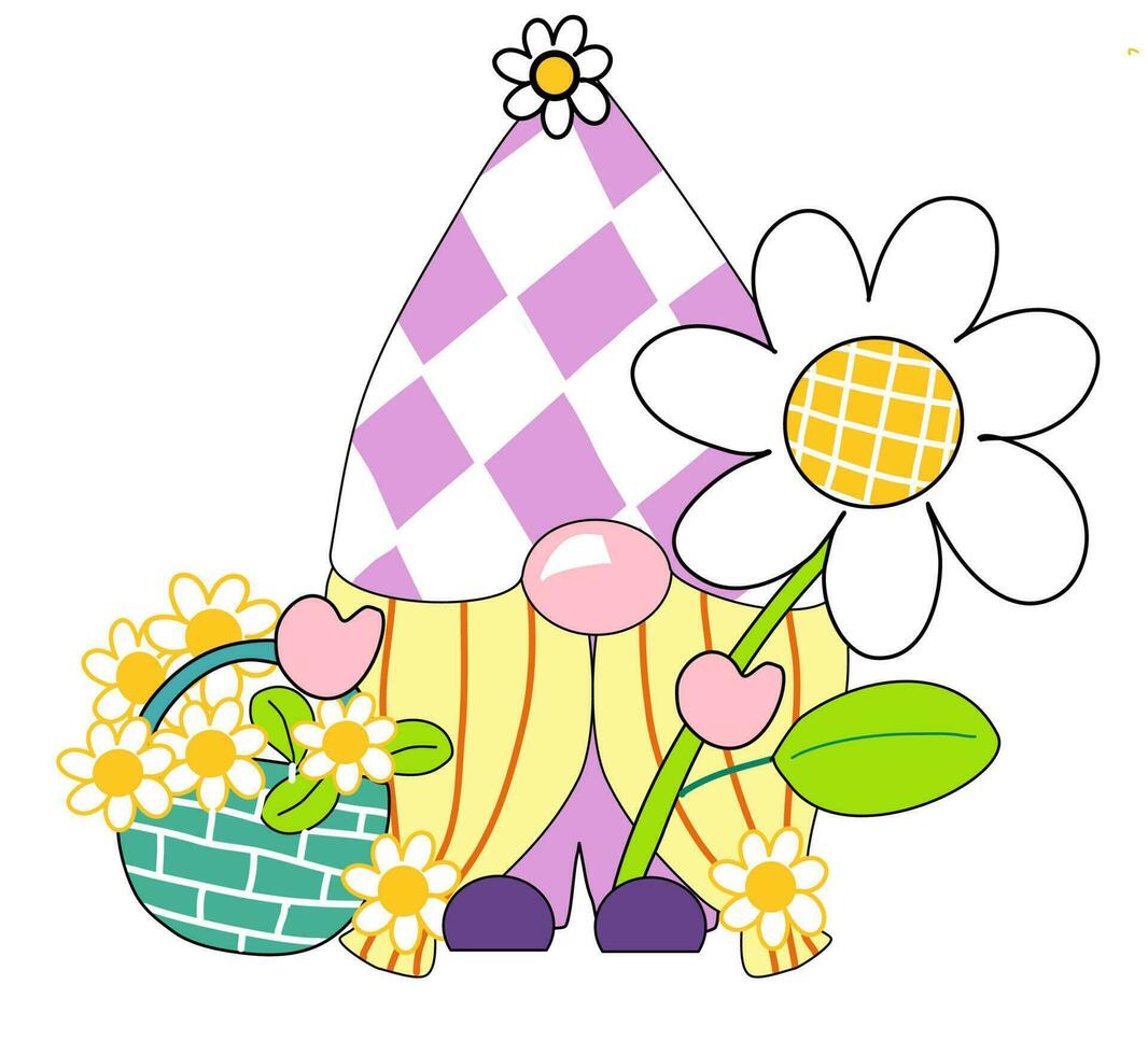 Spring gnome with daisy basket vector