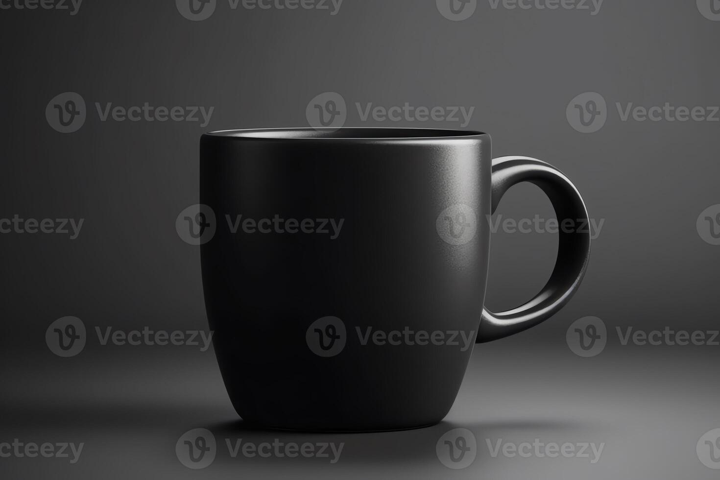 Black mug mock up isolated on light gray background 3d illustration. photo