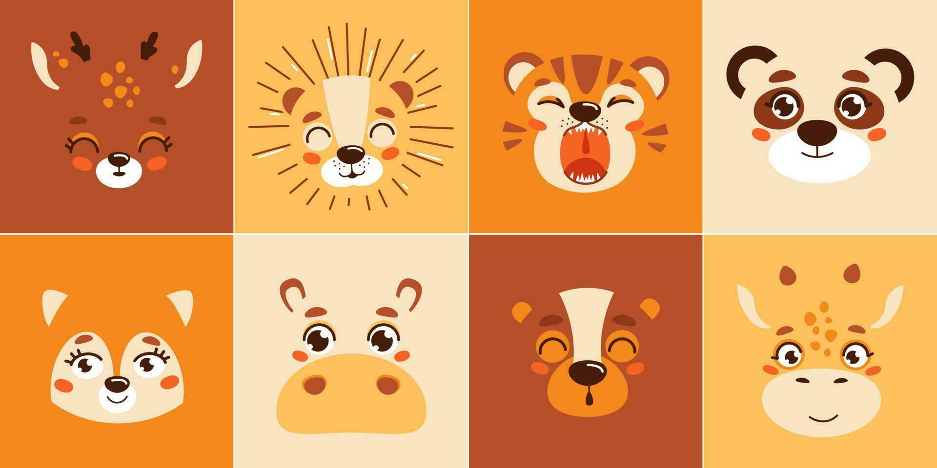 A beautiful set of vector collection of cute animal heads in a children's style. Vector illustration