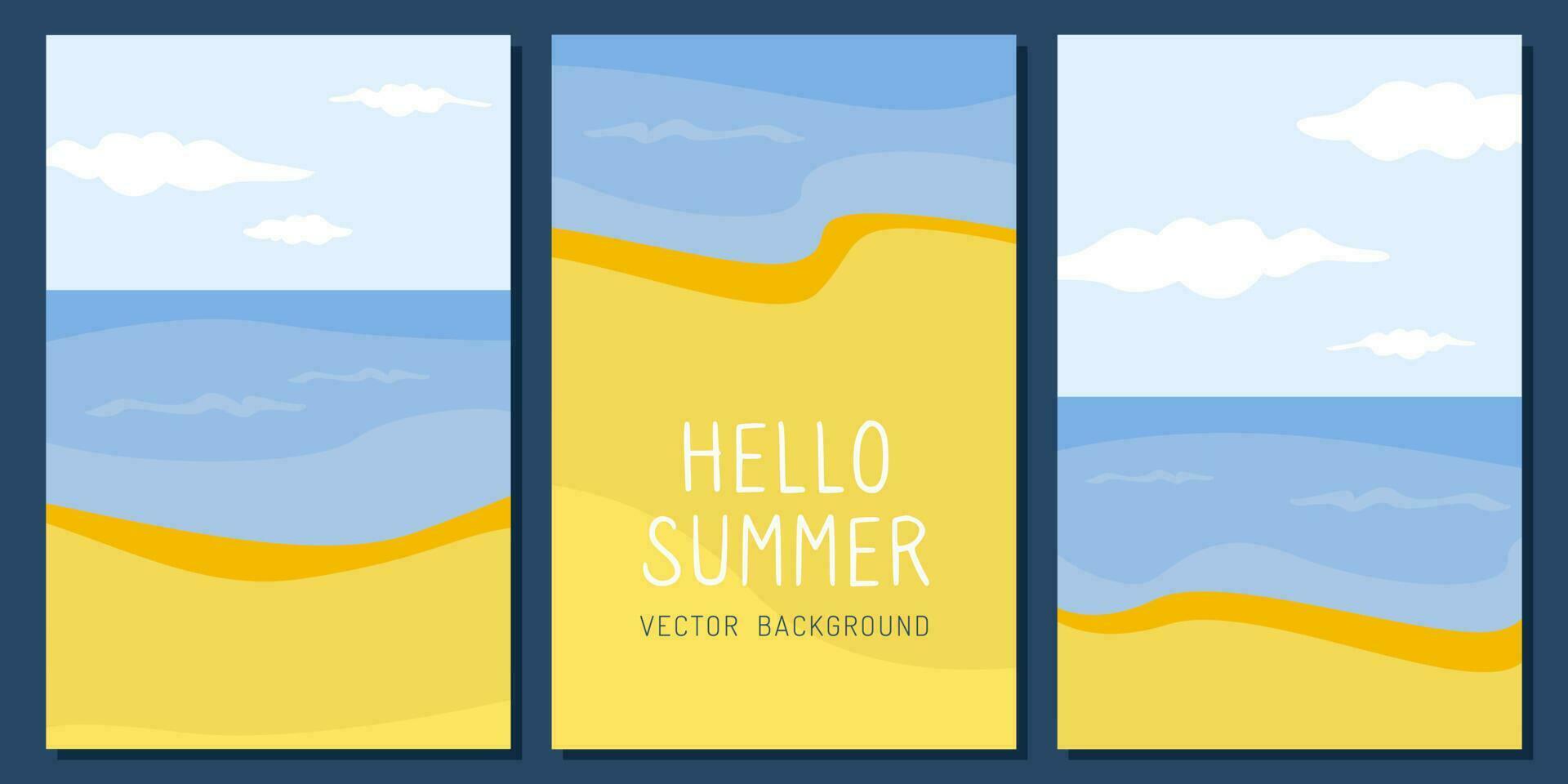A set of vector summer tourist banners with beach, sand and sea. Summer seascape for web banners and stories