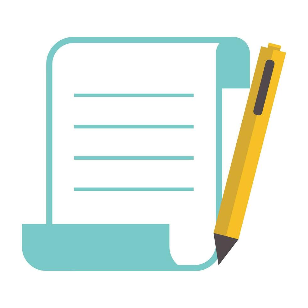 Notepad and yellow pen vector illustration icon