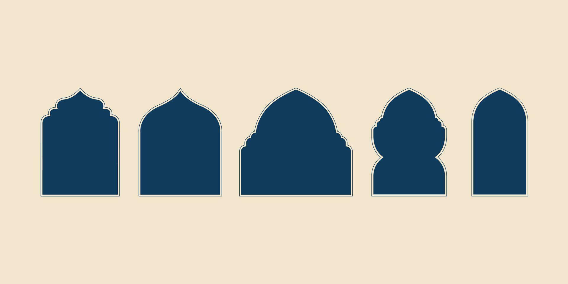 Ramadán ilustración colocar. colección de estilo oriental islámico Ramadán kareem con moderno diseños, mezquita puertas, mezquita cúpulas, y mezquita ventanas vector